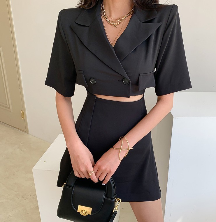 Summer Fashion Women Blazers Mini Dress Elegant Notched Collar Short Sleeve Ladies Sexy Hollow waist Slim Vestidos Femme 210519