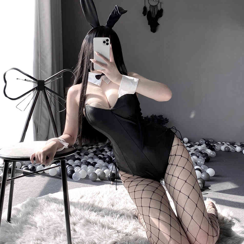 

Anime Sexy Bunny Girls Cosplay Costumes Women PU Leather Rabbit Gilrs Bodysuit Party Games Role Play Disfraz, Black