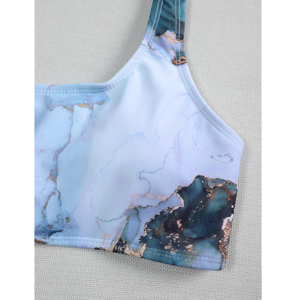 Marble Print Sport Bandeau Push Up Bikinis Sexy Women Swimsuit High Waist Swimwear Bathing Suit Brazilian Summer 210520