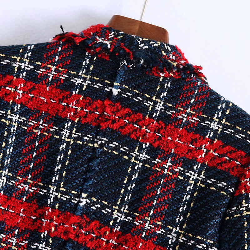 Small Incense Style Pattern Printed Suit Collar Tweed CHIC Female Jacket Long Sleeve Tweed Plaid Is Sweet Women's Coat 210507