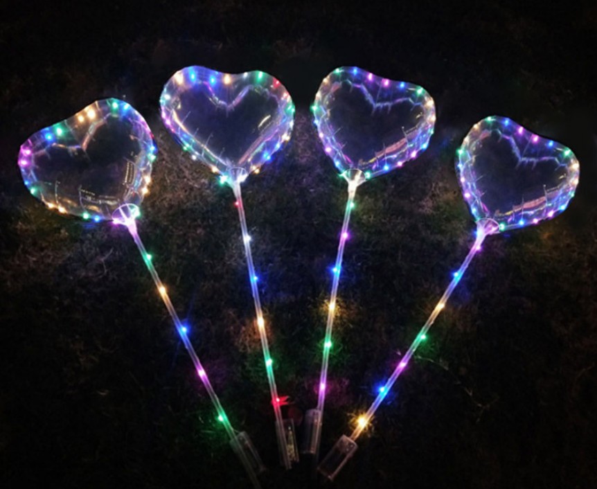 Party Decoration Heart-shaped LED Large Size Bobo Balloon With 13.8 Inch Tow Bar Valentine's Day String Lights Balloons Colorful