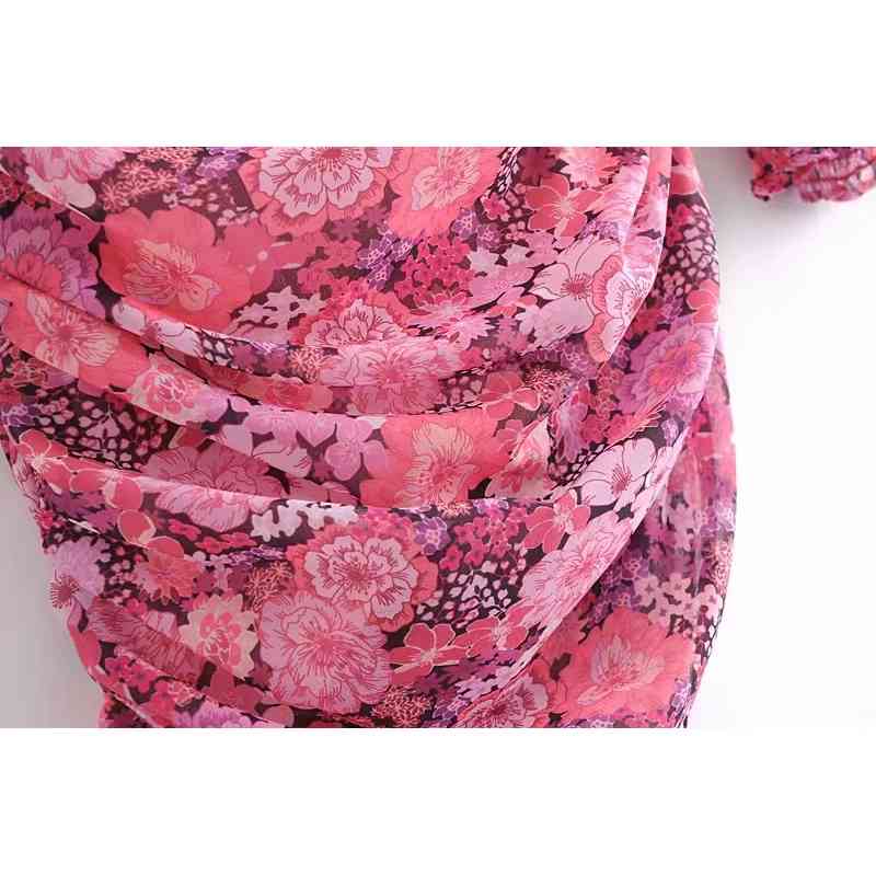 Romantic Ruched Package hips Floral Print Mini Dress Women Sexy Lacing up Tie Bow Collar Short Irregular Party Dresses Vestido 210429