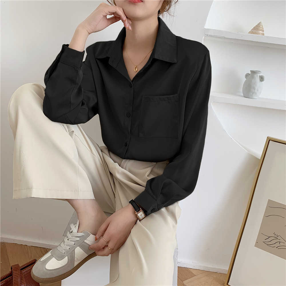 Blouses Long Sleeve White Blouse Tops Women Blusas Mujer De Moda Blouse Women Turn Down Collar Chiffon Blouse Shirt E758 210602