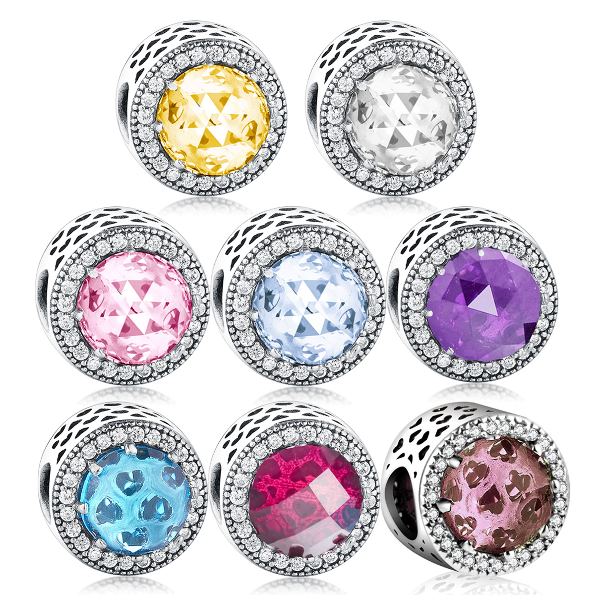 Fit Original Charm Bracelet 925 Sterling Silver Shiny Brown Yellow Purple Zircon Faceted Stone Hollow Bead For Making Women Berloque
