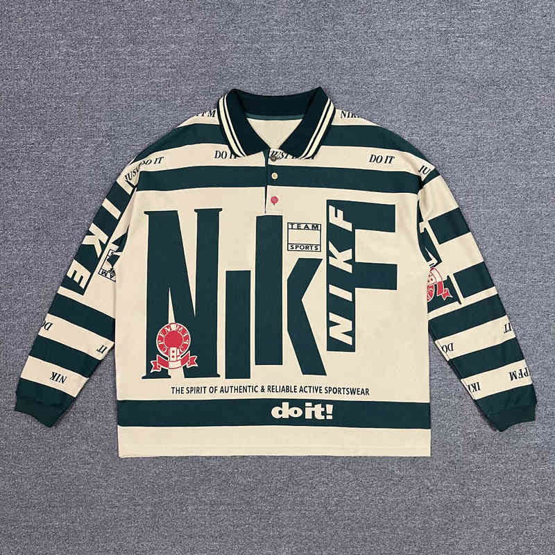 Us cpfm co branded hook high street letter print loose half button polo long sleeve OS shirt T-shirt, Apricot green stripe
Us cpfm co branded hook high street letter print loose half button polo long sleeve OS shirt T-shirt, Apricot green stripe