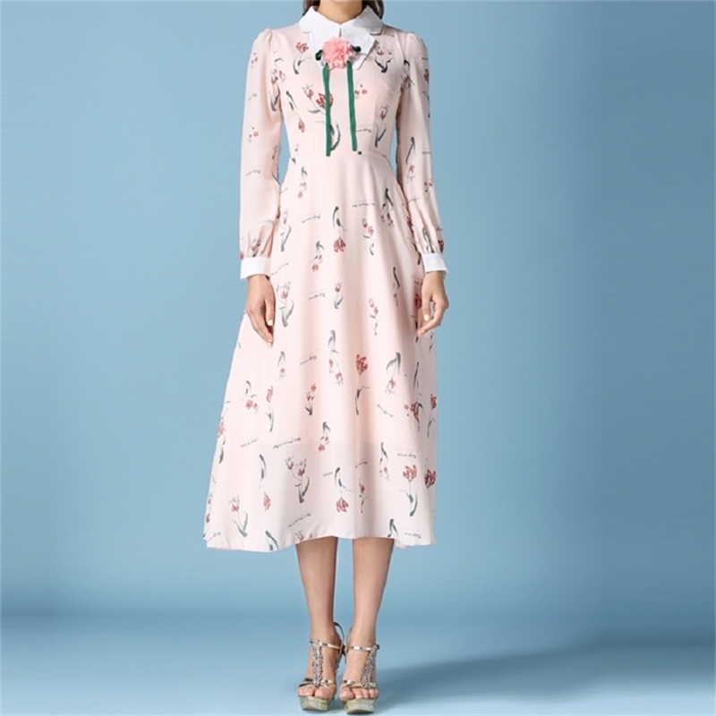 Mid-Calf Print Long Dress Full Sleeve Tunic Fit and Flare Peter Pan Collar Sweet White Women Spring Summer 210603, Blue
Mid-Calf Print Long Dress Full Sleeve Tunic Fit and Flare Peter Pan Collar Sweet White Women Spring Summer 210603, Blue