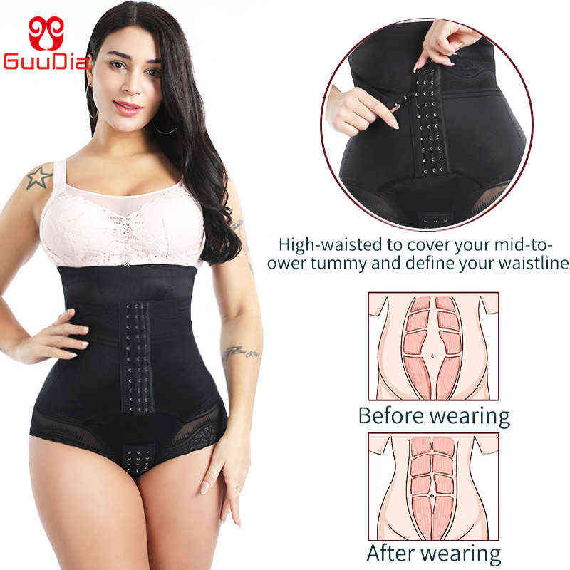 GUUDIA Tummy Control Panties Open Crotch Women Body Shapers Shapewear Slimming Waist Trainer Postpartum Girdle Lac 220104