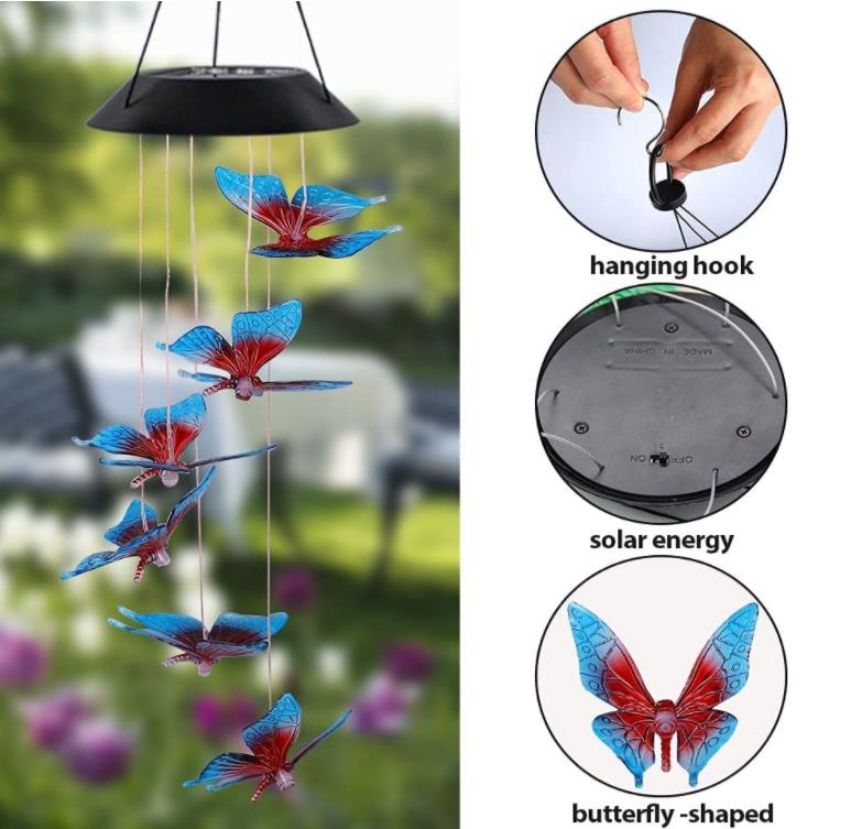 Solar Hummingbird Butterfly Wind Chimes Party Decor Color Changing Outdoor Waterproof Mobile Hanging Pendant Lights for Porch Pati5768599
