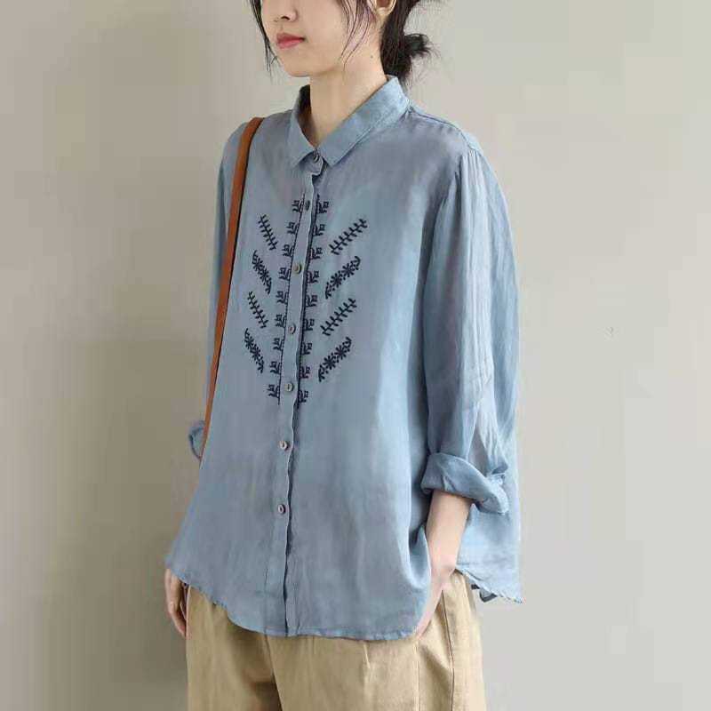 Arrival Spring/autumn Women Casual Loose Turn-down Collar Embroidery Blouse Single Breasted Cotton Linen Shirt W58 210608, Blue
Arrival Spring/autumn Women Casual Loose Turn-down Collar Embroidery Blouse Single Breasted Cotton Linen Shirt W58 210608, Blue