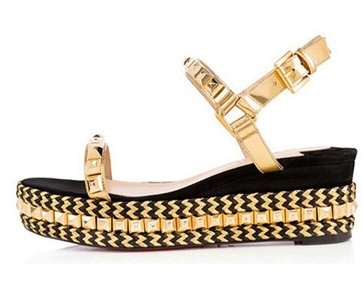 Fashion Women High Platform Wedge Sandals Open-toe Buckle Strappy Gold Rivet Ladies Casual And Party Shoes, As pictures
Fashion Women High Platform Wedge Sandals Open-toe Buckle Strappy Gold Rivet Ladies Casual And Party Shoes, As pictures
