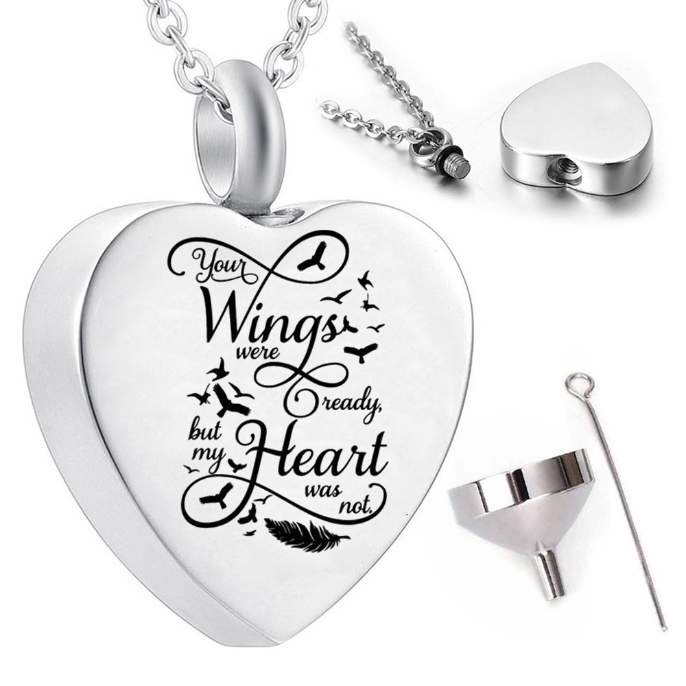 Ashes urn pendant necklace cremation jewelry series with lettering -Your wings were ready but our hearts were not
Ashes urn pendant necklace cremation jewelry series with lettering -Your wings were ready but our hearts were not