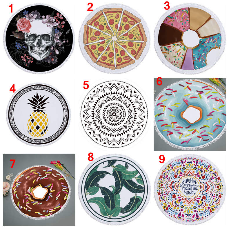 72 designs Summer Round Beach Towel With Tassels 59 inches Picnic mat 3D printed Flamingo Windbell Tropical Blanket girls bathing RRD7686 Free shippin