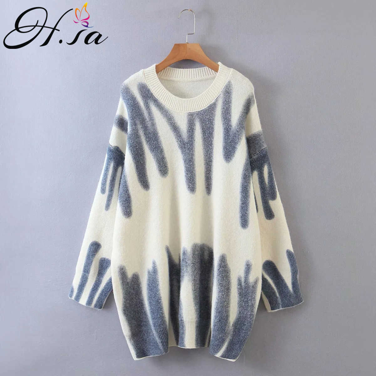 H.SA Pull Femme Women Oversized Sweaters Korean Women Pullover Oneck Long Sleeve Tie Dye Sweater ersey mujer Pull Femme 210716