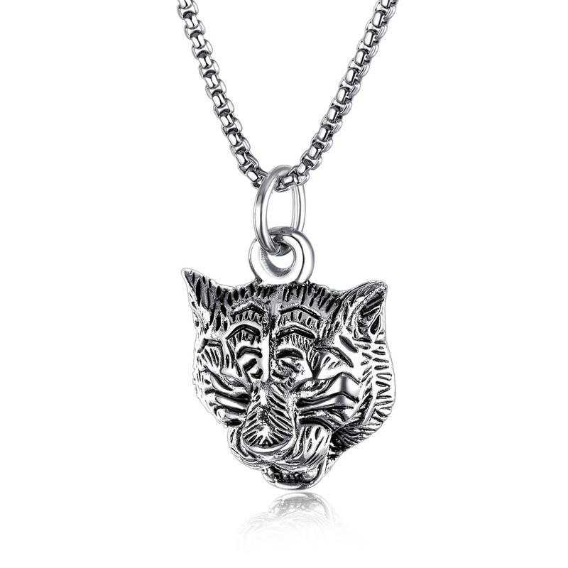 Men's Stainless Steel Pendant Necklace Animal Domineering Tiger Biker with Rolo Chain