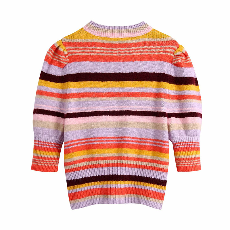 Women Summer Striped Slim Sweater Short Sleeve Knitted O-Neck Female Fashion Sweet Elasticity Sweaters Clothes 210513