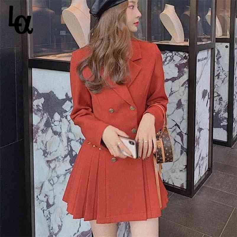 

Fashion Hepburn Sexy Little Black Dress Women Business Suit French Style Double Breasted Office Lady Elegant Vestidos 210519, Orange red