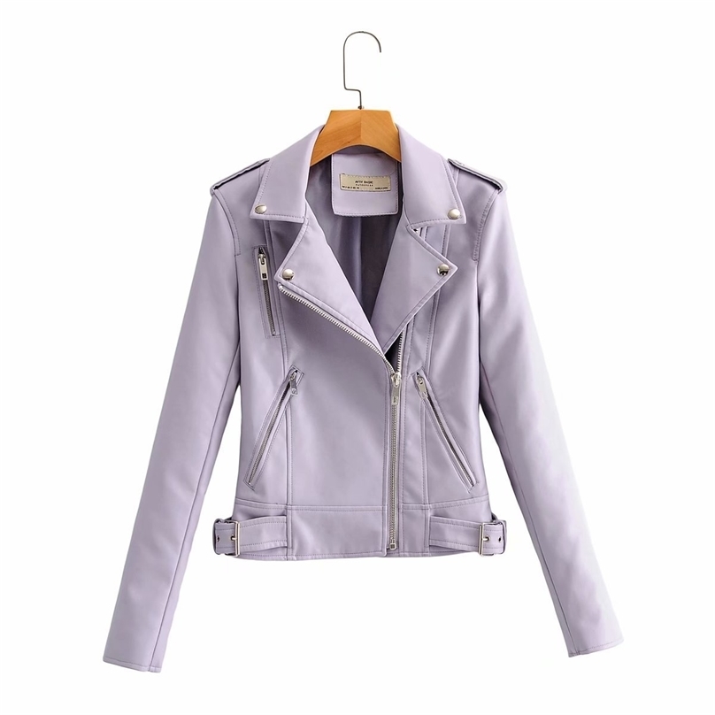 Women Jackets Moto Biker Faux Leahter Coat Fashion Spring Autumn Zipper Short Outwear Ladies Purple Pink Streetwear Coats 210525
Women Jackets Moto Biker Faux Leahter Coat Fashion Spring Autumn Zipper Short Outwear Ladies Purple Pink Streetwear Coats 210525
