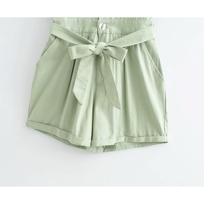 Chic Casual Belted Jumpsuit: Lapel Short Sleeves, Loose Fit With Pockets