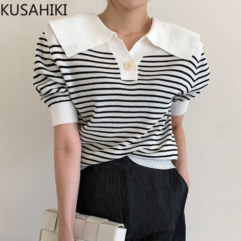 Korea Chic Turn Down Collar Knitwear Striped Puff Short Sleeve Women Jumpers Causal Elegant Knitted Top 6G125 210603, Black
Korea Chic Turn Down Collar Knitwear Striped Puff Short Sleeve Women Jumpers Causal Elegant Knitted Top 6G125 210603, Black
