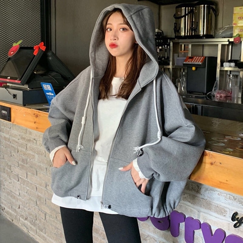 Letter print 2021 new style sweater coat women's autumn and winter Korean version trendy loose student Plush top, Gray
Letter print 2021 new style sweater coat women's autumn and winter Korean version trendy loose student Plush top, Gray