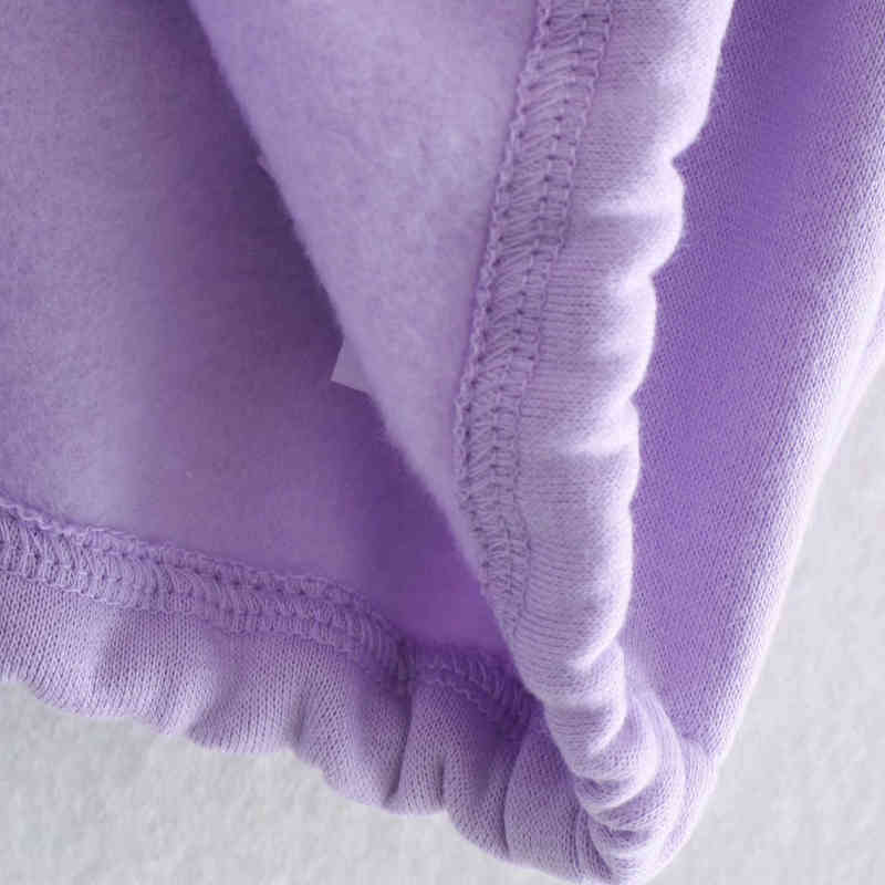 Casual Woman Oversized Purple Short Hoodies Fashion Ladies Autumn Long Sleeve Pullover Female Sweet Drawstring Tops 210515