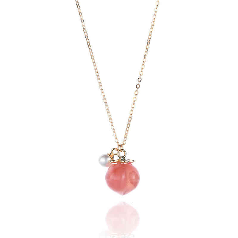 Korean Style Peach Red Agate Nectarine Necklace Pearl 925 Silver Tiktok Clavicle Chain Tide