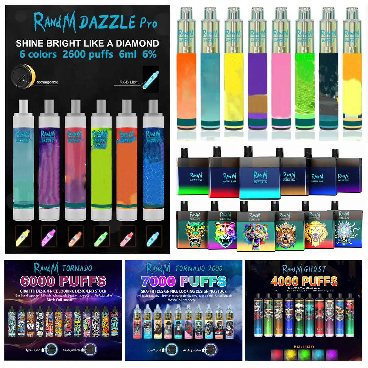 Original RandM Dazzle King Tornado 6000 7000 E Cigarette Max Pro Switch 2in1 Mini Disposable Vape Pen 2000 3600 2600 2400 5000 Puffs B-box Electronic Cigarette
Original RandM Dazzle King Tornado 6000 7000 E Cigarette Max Pro Switch 2in1 Mini Disposable Vape Pen 2000 3600 2600 2400 5000 Puffs B-box Electronic Cigarette
