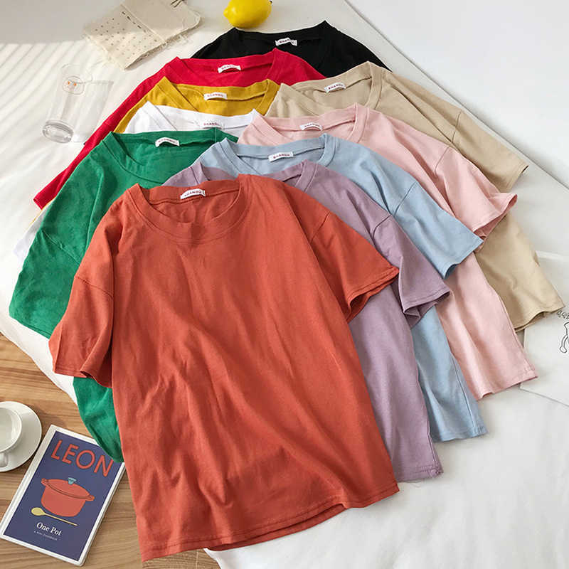 Harajuku Summer Women Basic T-shirt Casual Loose Short Sleeve Bottom Candy Color Cotton T Shirt Female Tops Tees Shirt Femme 210604, Black
Harajuku Summer Women Basic T-shirt Casual Loose Short Sleeve Bottom Candy Color Cotton T Shirt Female Tops Tees Shirt Femme 210604, Black
