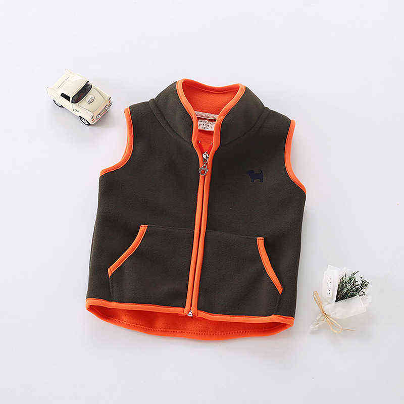 Sundae Angel Vest For Boy Girls Stand Collar Embroidery Dog Polar Fleece Kids Baby Outerwear Coats Children Waistcoats 2-7Y 211203