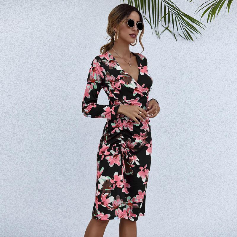 Women Dress Printed Bohemia Sexy Long Print Floral Maxi es Temperament V Neck Sleeve Plus Size es 210513
