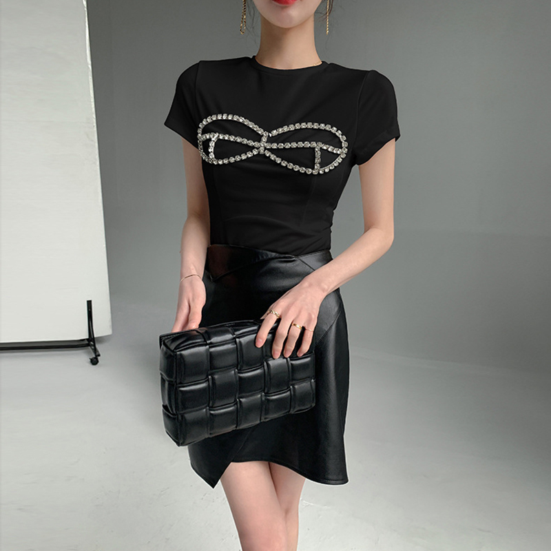 TWOWINSYLE White Casual Shirt For Women O Neck Short Sleeve Patchwork Diamond Straight Shirts Female Summer Korean Fashion 210524