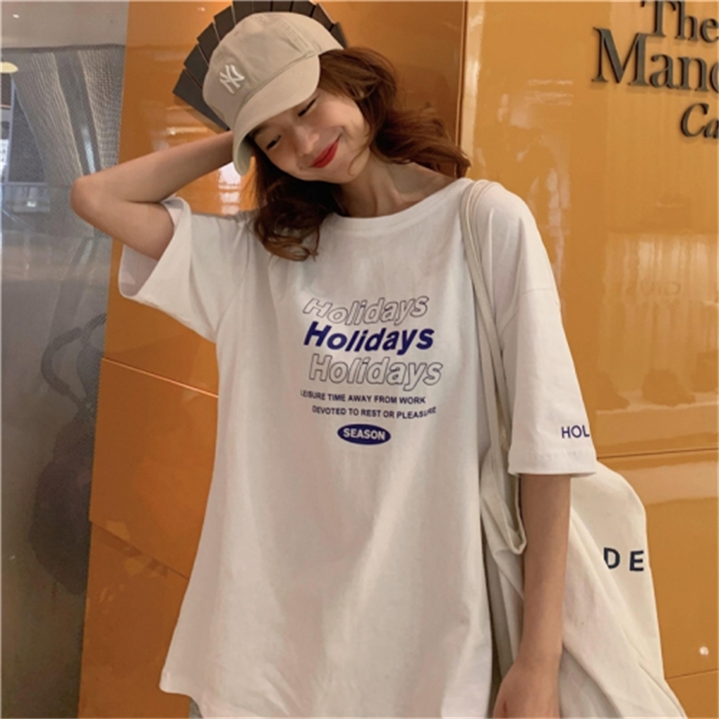 Letter Loose Casual Korean Style Basic All Match Fashion Arrival Cotton College Wind Summer Women Top T-shirts 210622