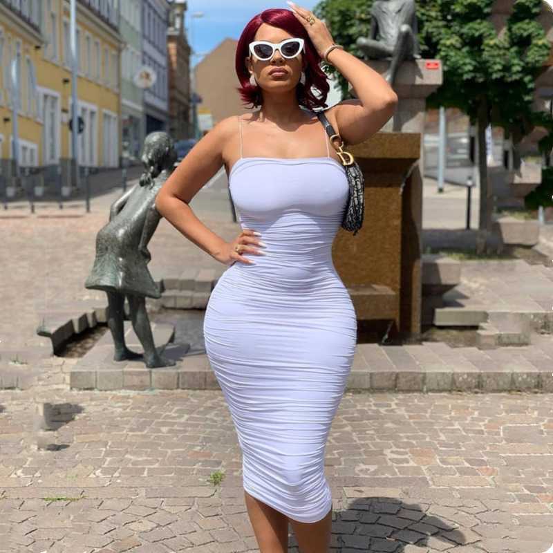 Sexy Women Bodycon Dress Slim Elegant Ruched Maxi Dresses Summer Strapless White Backless 2 Layer Evening Party Dress Women 210630