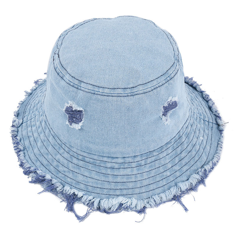 Women's Denim Hats with Hole Cowboy Fisherman Caps Korean Casual Rough Edge Basin Hat Tide Couple Sun