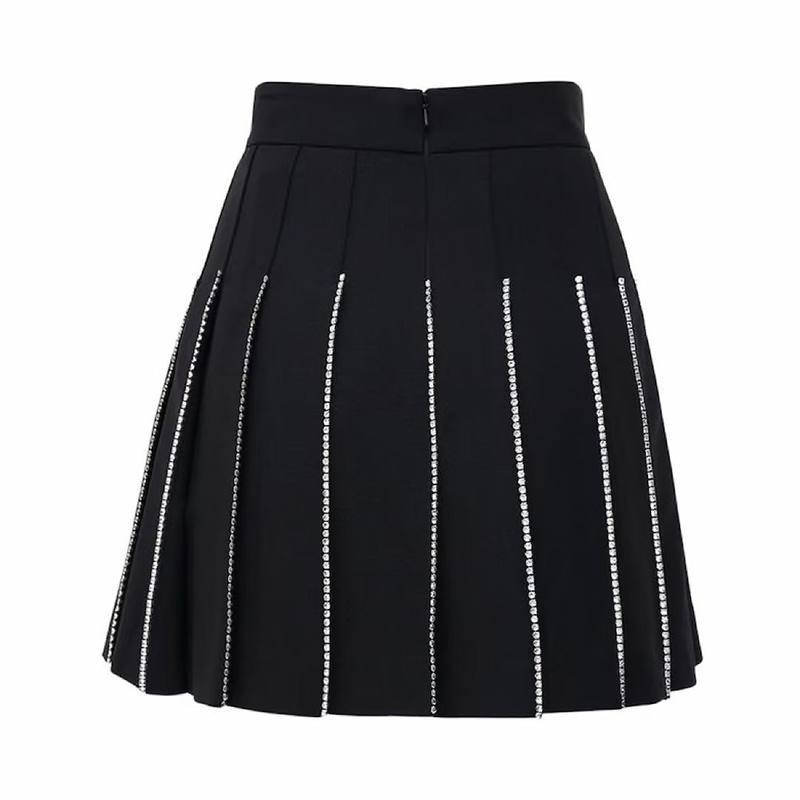 Black Patchwork Diamond Skirt For Women High Waist Pleated Mini Skirts Female Fashion Clothing Autumn 210521