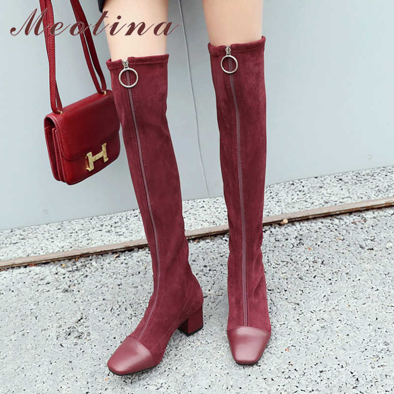 Meotina Winter Thigh High Boots Women Genuine Leather Thick High Heel Over The Knee Boots Slim Stretch Shoes Ladies Fall Size 40 210608, Black
Meotina Winter Thigh High Boots Women Genuine Leather Thick High Heel Over The Knee Boots Slim Stretch Shoes Ladies Fall Size 40 210608, Black