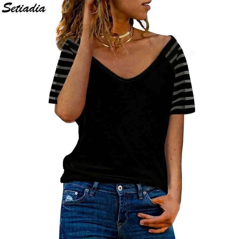 Autumn Woman Tshirts Large Size Solid Color V-Neck Hollow Stripes Long Sleeve Loose Aesthetic Women's Fall Clothing 210819