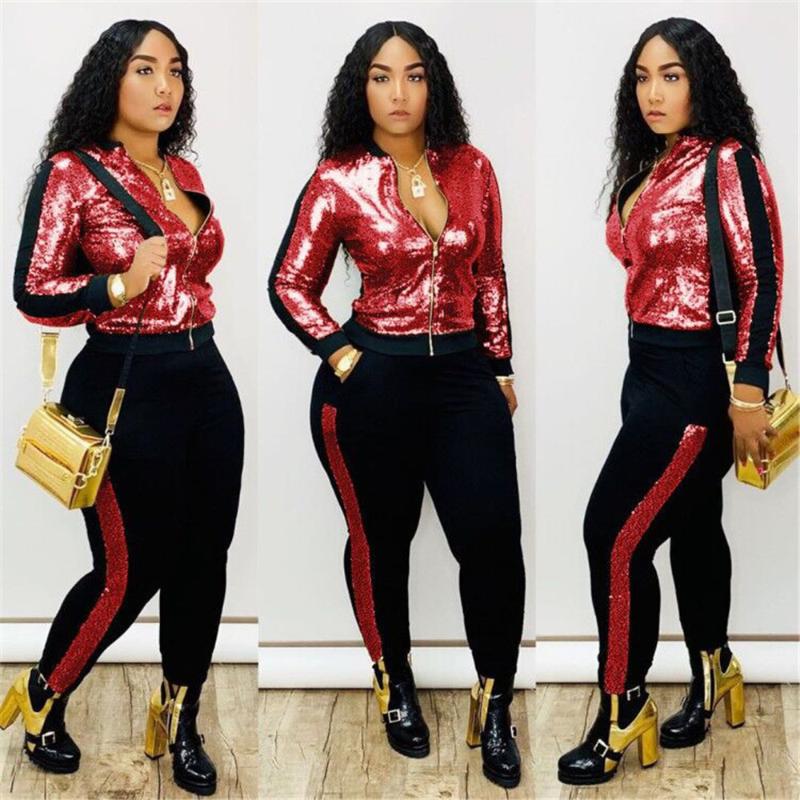 Two Piece Dress 2 Set Women Track Suit Tops And Pants Hooded Fashion Big Sequins Jogging Femme Sets Outfits Sweat Suits
