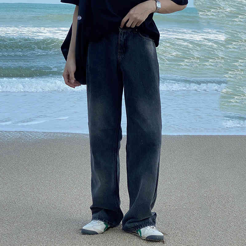 IEFB Korean Black Grey Gradual Change Jeans Men's High Waist Slim Split Bottom Wide Leg Denim Pants Vintage 9Y7405 210524