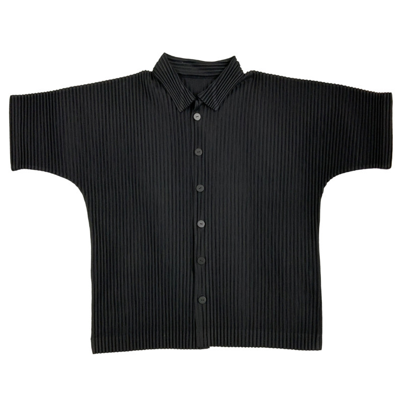 IEFB Pleated Men's Summer Casual Solid Color Single Breasted Short Sleeve Shirts Off Shoulder Loose Oversized Tops 9Y6744 210524