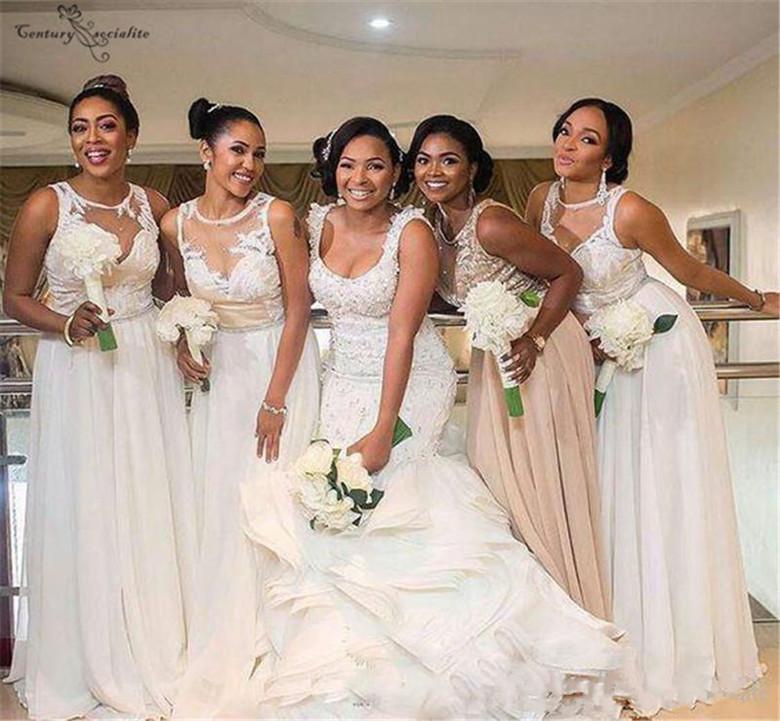 Ivory Bridesmaid Dresses African Plus Size Sleeveless Embroidery Chiffon Beaded Custom Made Maid Of Honor Gown Country Wedding Guest Party Wear Vestid
