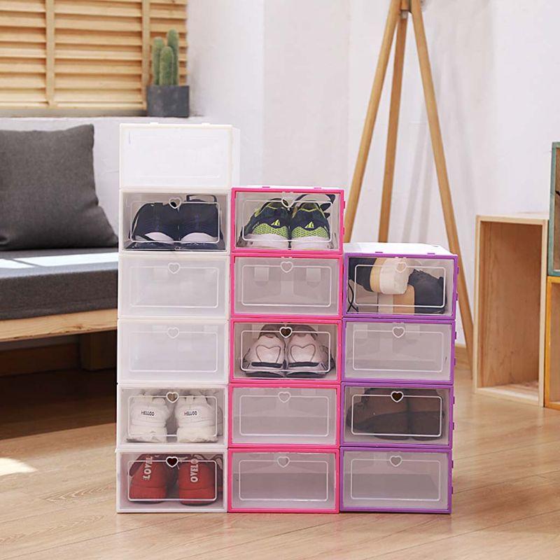 6Pcs Plastic Shoe Box Stackable Foldable Organizer Drawer Storage Case With Flipping Clear Door Ladies Men 31.5x21.5x12.5cm Clothing & Wardr