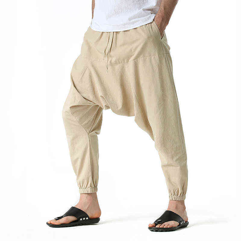 Cotton Joggers Men Baggy Hippie Boho Gypsy Aladdin Cargo Pants Yoga Harem Pants 0413-4 211112