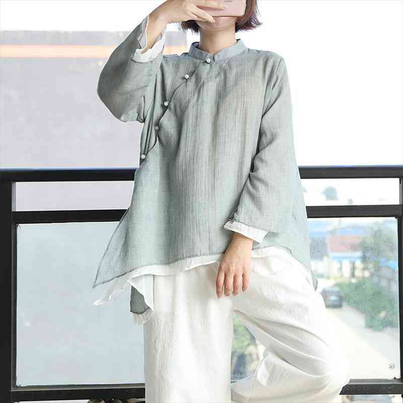 casual patchwork mori girl women shirt loose chinese style plate button ladies, White
casual patchwork mori girl women shirt loose chinese style plate button ladies, White
