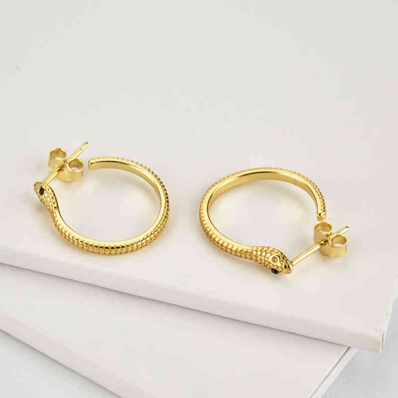 ANDYWEN 925 Sterling Silver Gold Animal Snake Circle Hoop 17mm Big Loops Hies Piercing Ohrringe Jewelry 220105