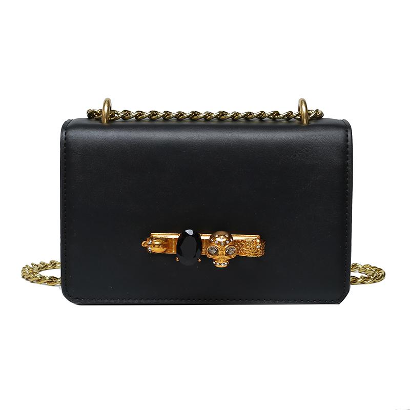 Cross Body Punk Skull Chain Clutch Women Bags 2021 Crystal Diamond Drilled Cranial Head Ring Fashion Handbag White Leather Shoulder Bag