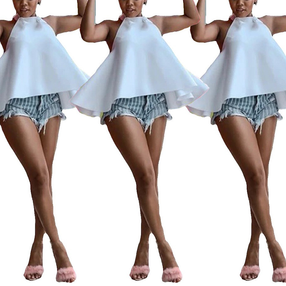 African White Halter Tops Women A Line Backless Sexy Solid Elegant For Evening Night Dinner Club Wear Fashion Blouse & Shirts 210510