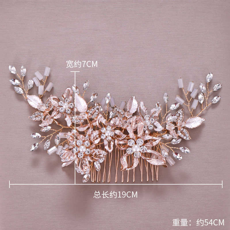 Trendy Rose gold Wedding Hair Combs Accessories for Bridal Crystal Headpiece ornaments Jewelry 210707