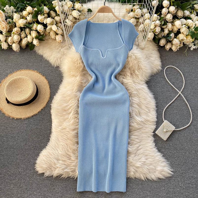 spring summer short cap sleeve women dress knitted bodycon back slit square neck casual vintage elegant midi, Black;gray
spring summer short cap sleeve women dress knitted bodycon back slit square neck casual vintage elegant midi, Black;gray