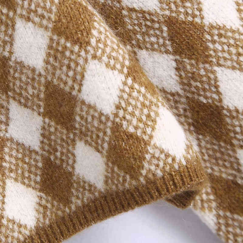 Vintage Woman Argyle Sweater Coat Fashion Ladies Autumn Oversized Knitted Jacket Female Chic Soft Outerwear 210515